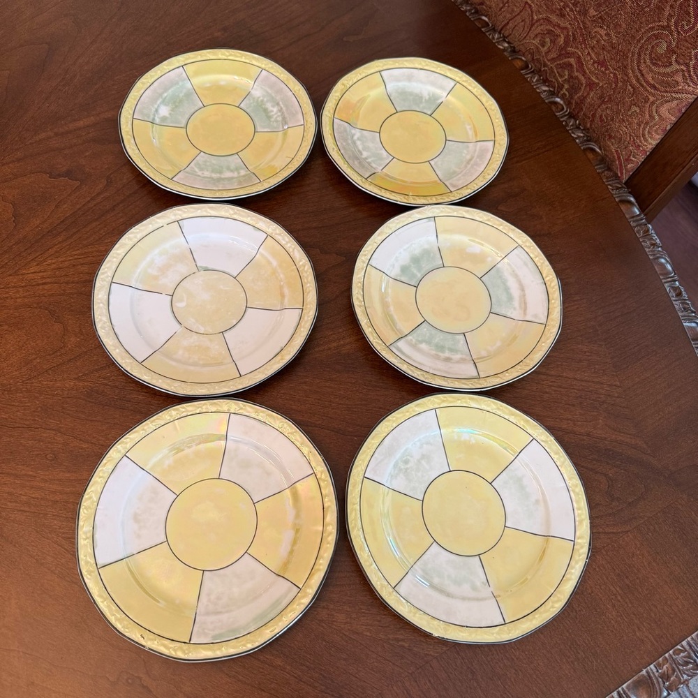 Set Of 6 Vintage P.A.L.T. Czechoslovakia Lustreware Salad Plates 7.5” 1920-1930s
